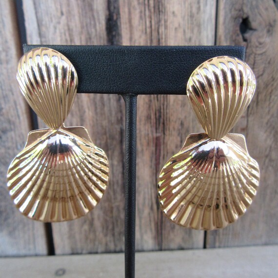 90s Large Shell Doorknocker Statement Earrings - image 2