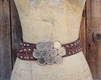 Vintage Boho Floral Concho Stretch Belt Silver Flower Buckle Vintage Women main image 3