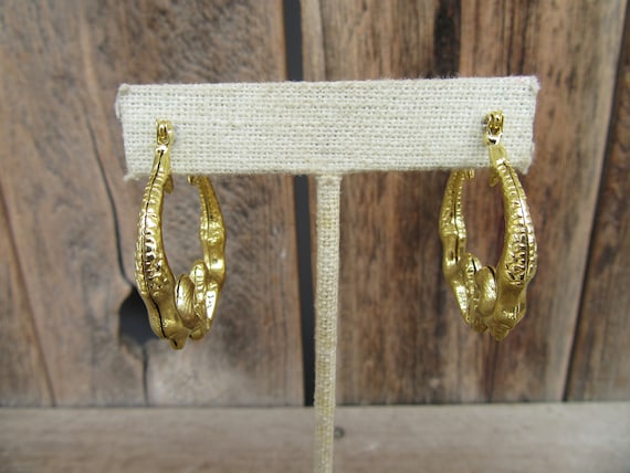 90s Earrings | Gold Tone Engraved Hoop Earrings |… - image 3