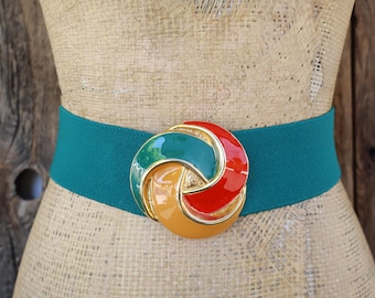 80s Orange Wide Waist Belt | Stretch Belt | Color Block  display picture 2