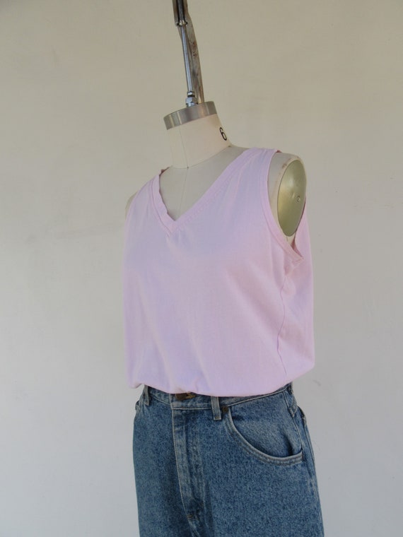 80s 90s Pink V Neck All Cotton Sleeveless Knit To… - image 5