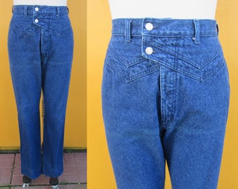 Jeans Roper a vita alta in denim anni '90 di TAGLIA FORTE / Jeans alti a gamba dritta stile western a vita alta / 34 x 36 / Taglia 17