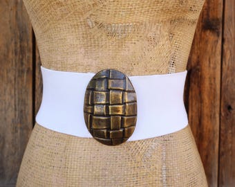 1980s Silver Metal Rose Buckle Stretch Belt | 80s Flower 