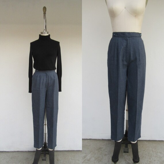 80s High Waist Pleated Tapered Secretary Pants | P