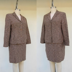 90s Plus Size Tweed Skirt and Blazer Suit | Size 16