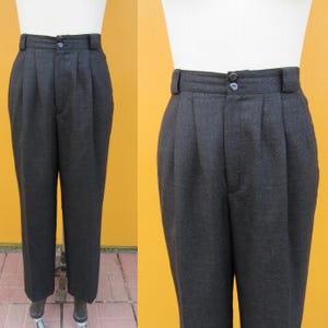 PLUS SIZE 90s High Waist Pleated Charcoal Wool Trousers | High