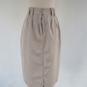 PETITE 80s 90s Khaki All Cotton Pleated High Waist Midi Skirt 25 Waist image 2