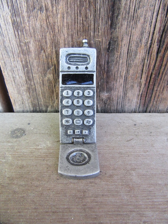 NOS 80s 90s Cell Phone Novelty Brooch | Silver Ton