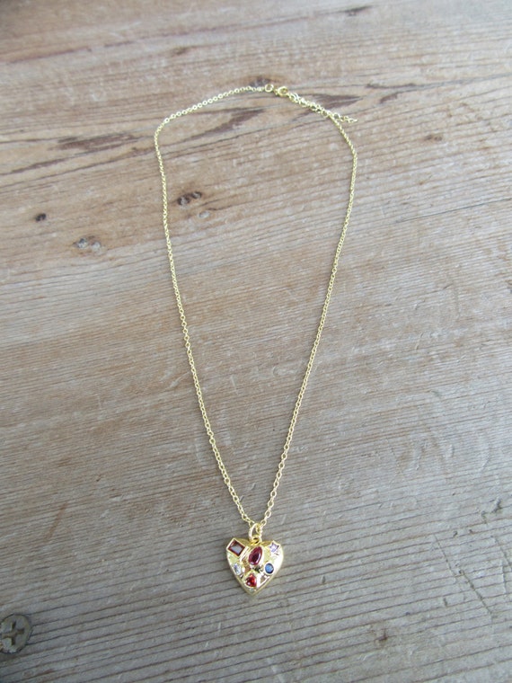 90s Bejeweled Heart Pendant | Puff Heart Necklace… - image 4