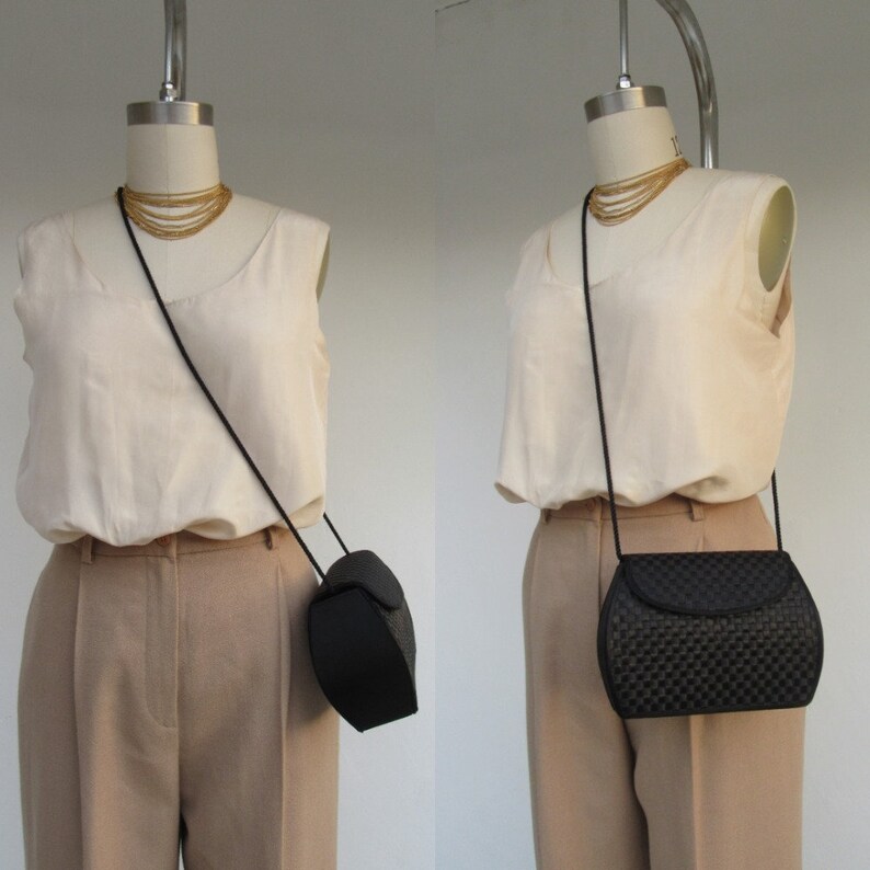Black Satin Bag Black Satin Box Bag 90s Minimal Woven Satin Corded Strap Crossbody Bag Purse Handbag Satchel