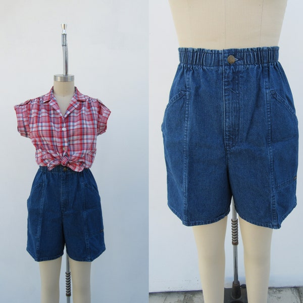 80s 90s High Pleated Denim Mom Shorts | High Rise Jean Shorts | 80s High Waist Pleated Longline Bermuda Cotton Shorts | 24 to 27 Waist