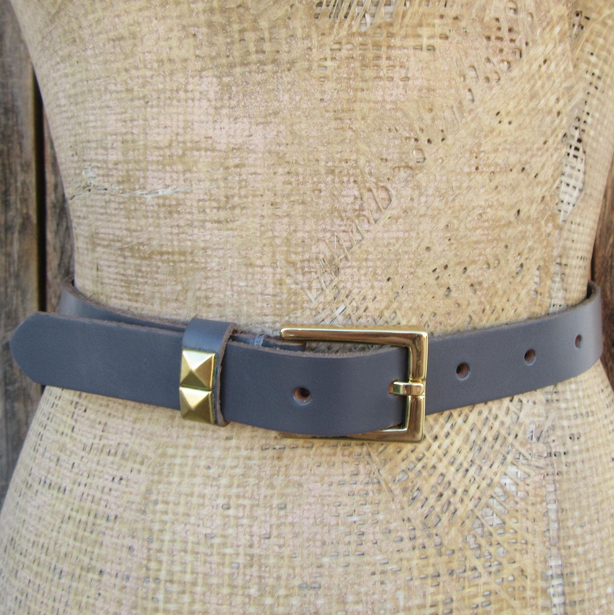 Gray Leather Belt with Gold Buckle 1-1/2 main image 2
