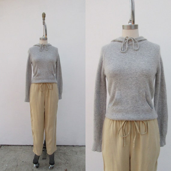 90s Wool Angora Hoodie | Hooded Angora Sweater | M