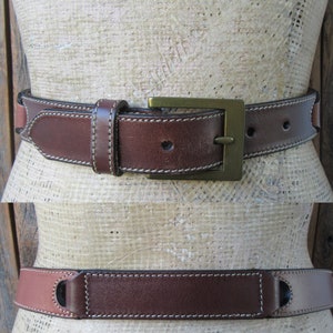 90s Minimal Brown Leather Link Belt | Brown Cognac Leather