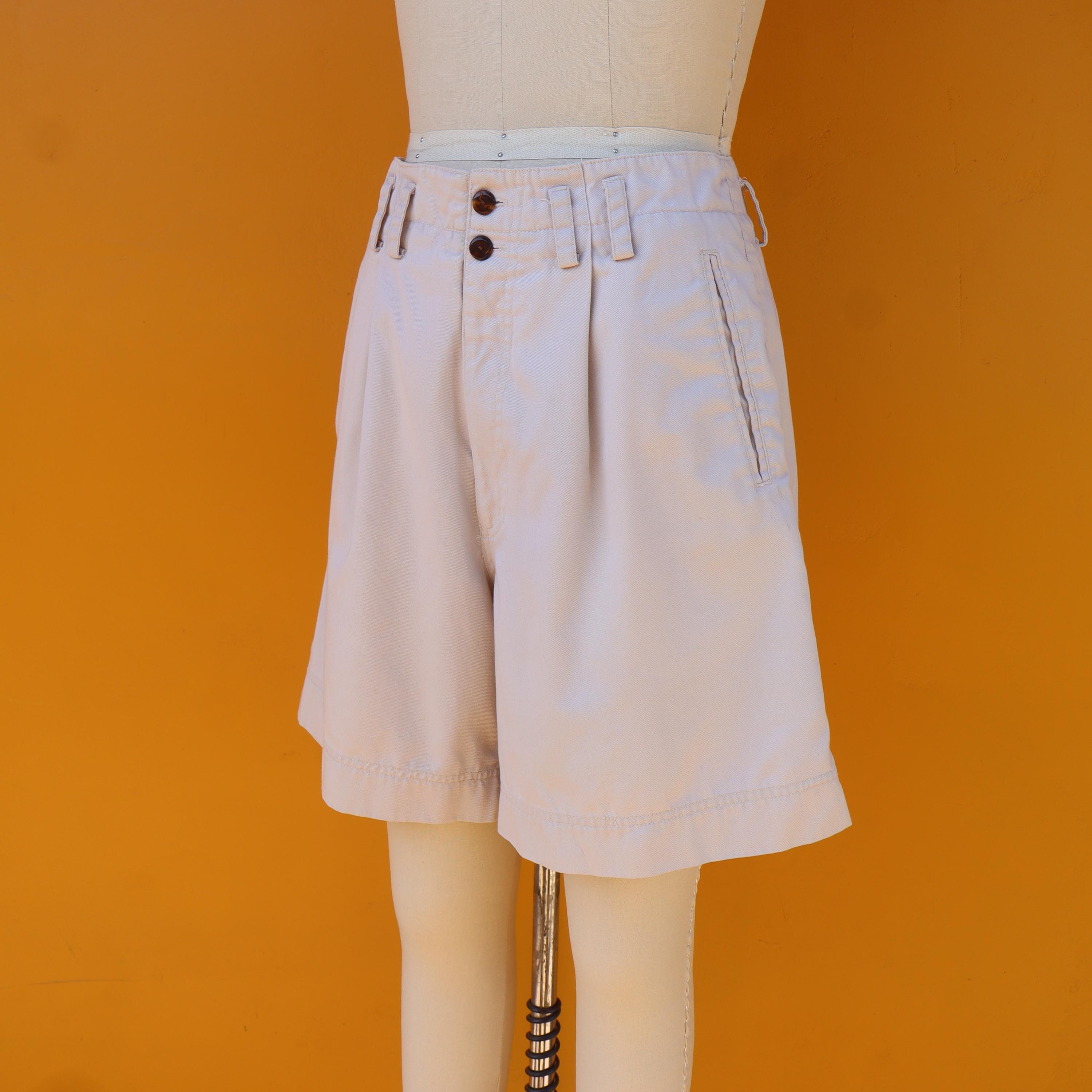 1990s High Waist Khaki Cotton Longline Shorts | Tan Long Line