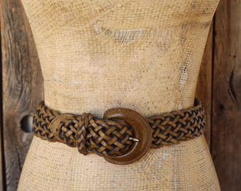 Vintage Womens Size L Brown Embossed Leather and Twine Woven  display picture 1