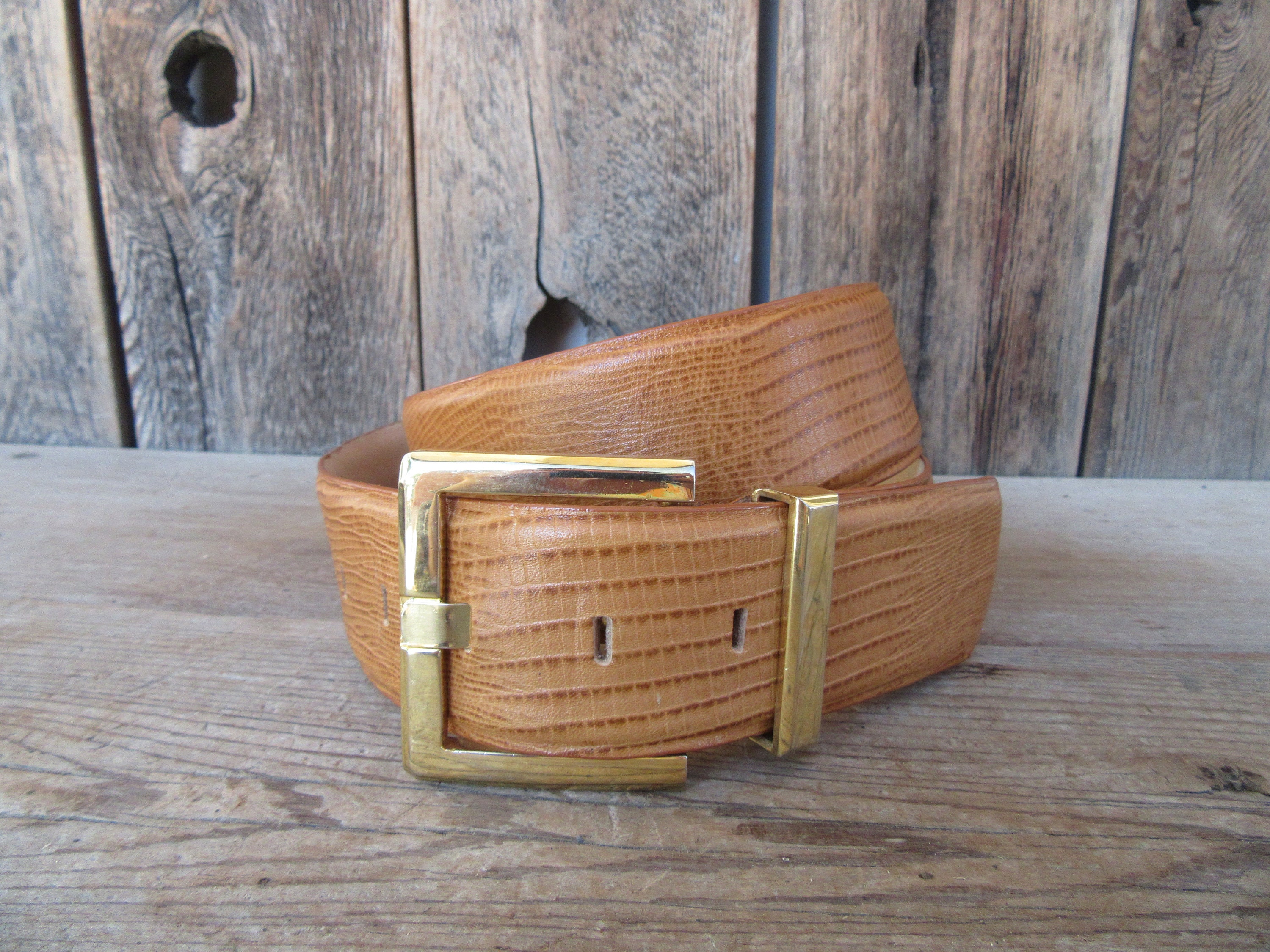 80s 90s MORGAN TAYLOR Wide Butterscotch Brown Lizard Grain 