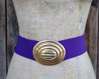 80s Striped Stretch Belt, Retro Elastic Waist Cinch, Purple  display picture 1