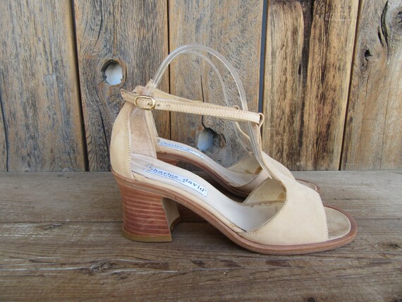 90s Joan and David Open Toe T Strap Block Heel San