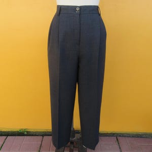 90s High Waist Gray Wool Pleated Trousers | Minimal High Rise Pants Slacks | Dark Academia Business Casual Pants | 28 Waist