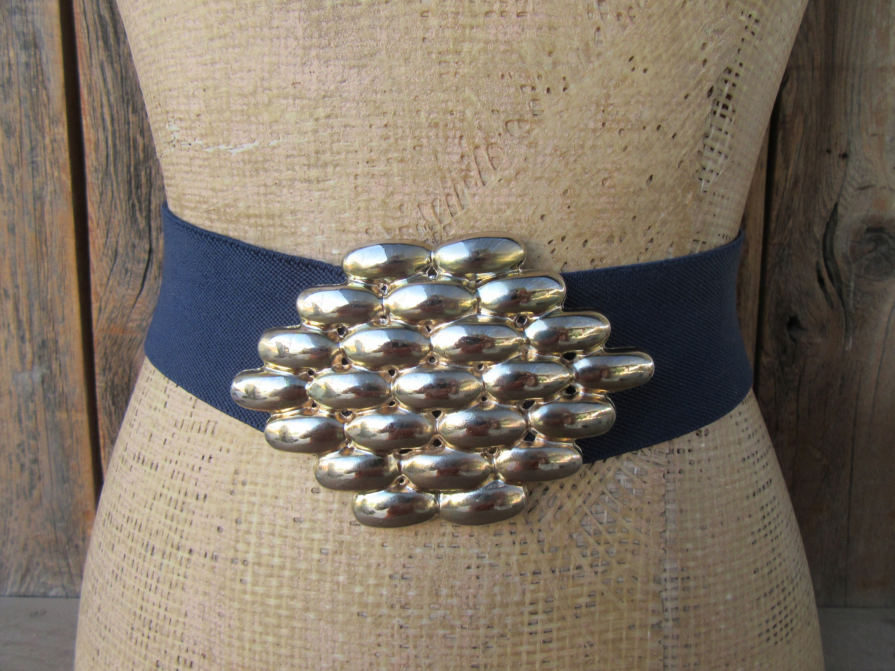 80s Navy Blue Wide Waist Belt | Stretch Belt | Cinch Belt  display picture 1