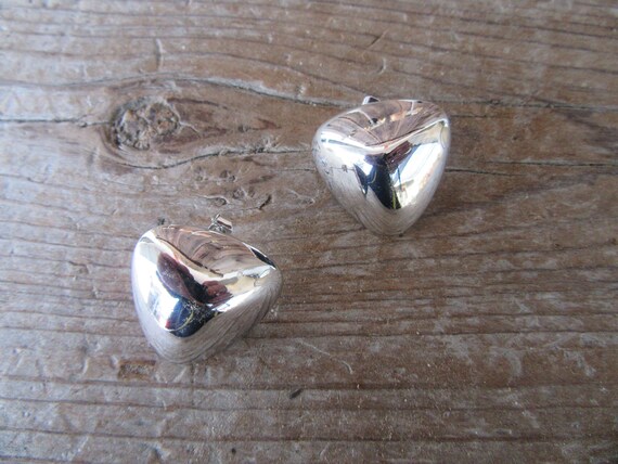 90s Simple Silver Tone Triangle Button Earrings |… - image 3