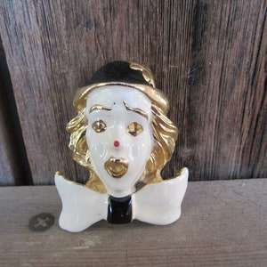 80s 90s Chunky Clown Enamel and Gold Tone Brooch | Large Novelty Clown Pin | Mime Clown Brooch
