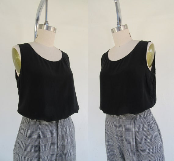 90s Black Silk Shell Tank | Black Silk Sleeveless… - image 1