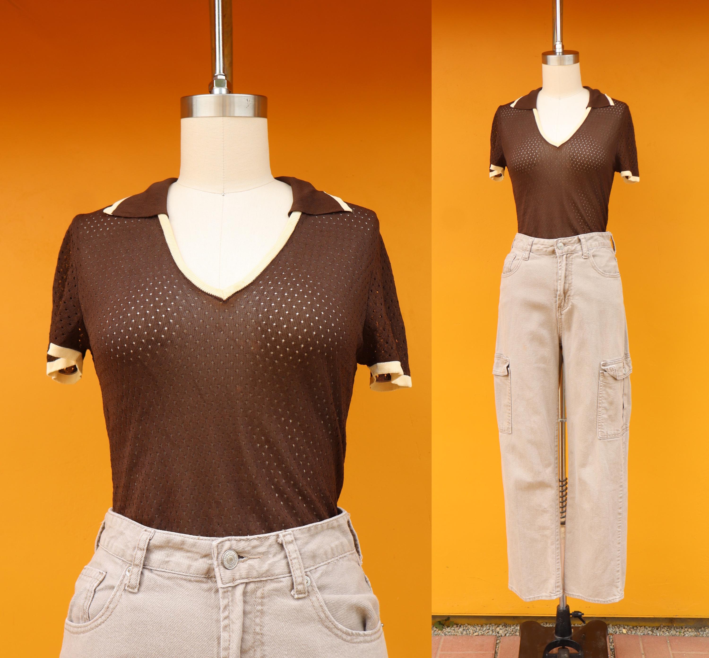90年代 MOSCHINO JEANS 襟付き Vネック ネットブラウス トップシャツ 
