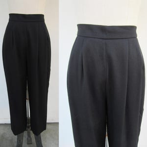 90s High Waist Black Rayon Wide Leg Pleated Easy Pants | Mom Pants | Pleated Pull on Pants | 25 to 29 Waist