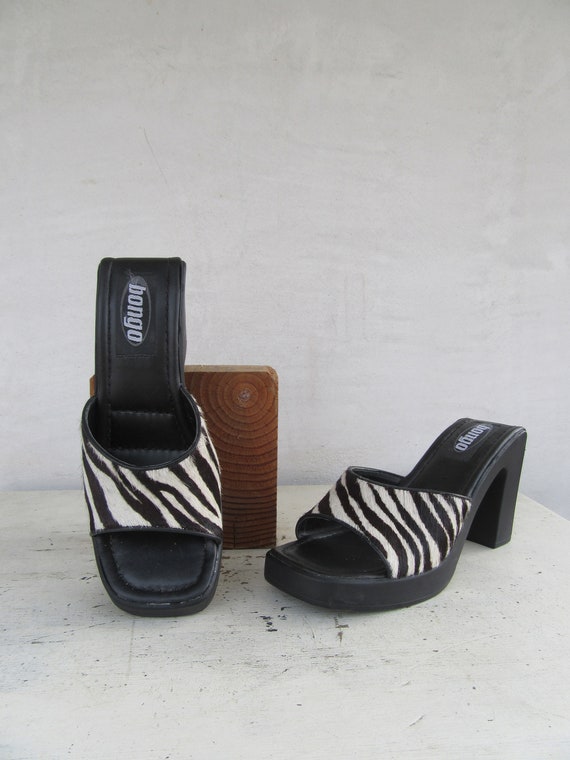 90s Square Heel Pony Hair Mules, Bongo Block Heel