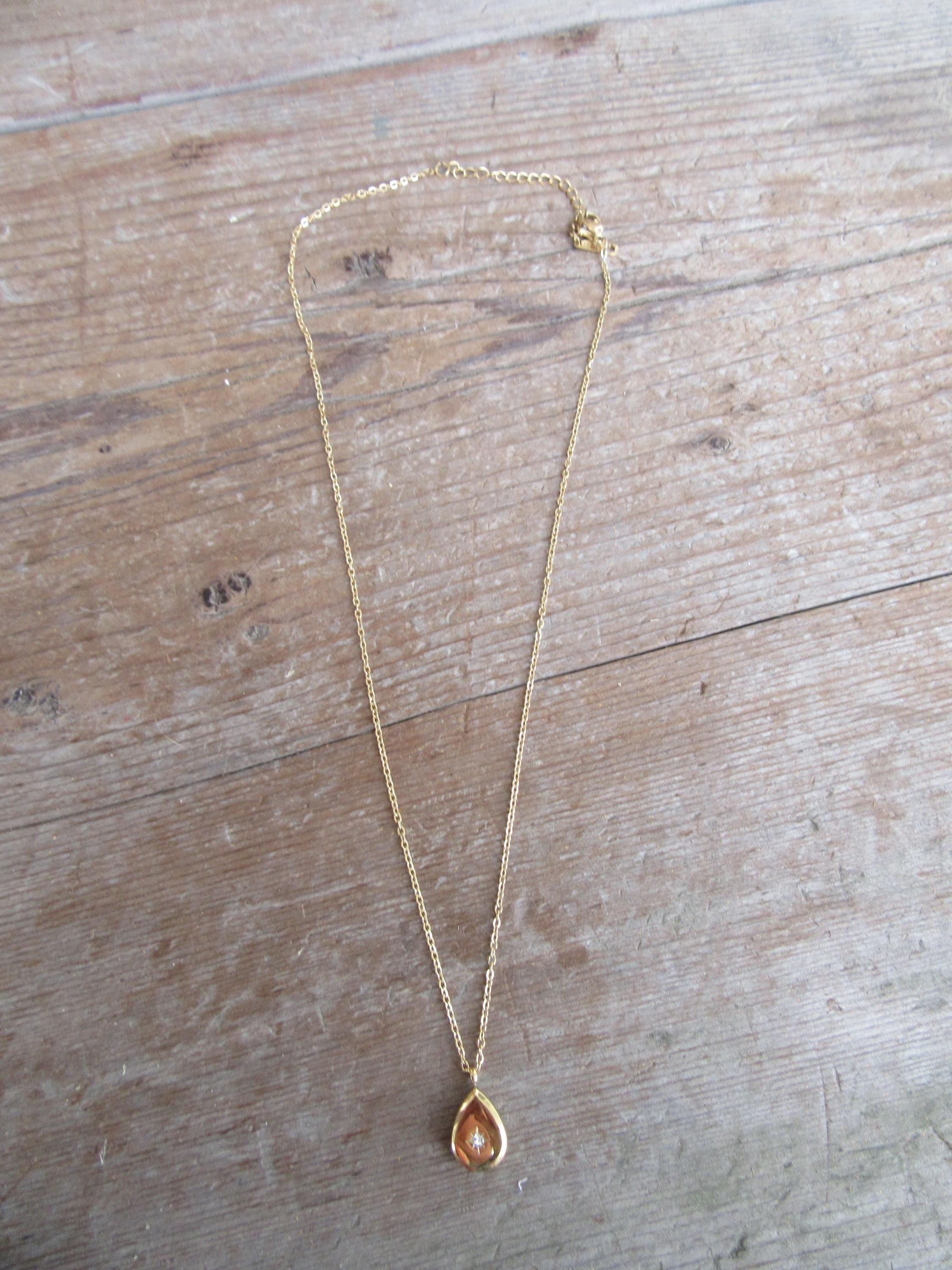 90s Dainty Bejeweled Gold Tone Teardrop Pendant | 18