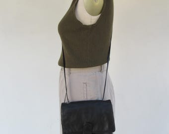 90s Black Leather Wallet Bag | Crossbody Organizer Bag | Small Leather Wallet Purse Bag Handbag Satchel