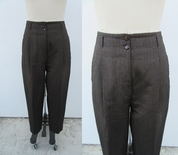 80s 90s Textured Patterned Pleated High Waist Trousers 80s 90s Textured Patterned Pleated High Waist Trousers