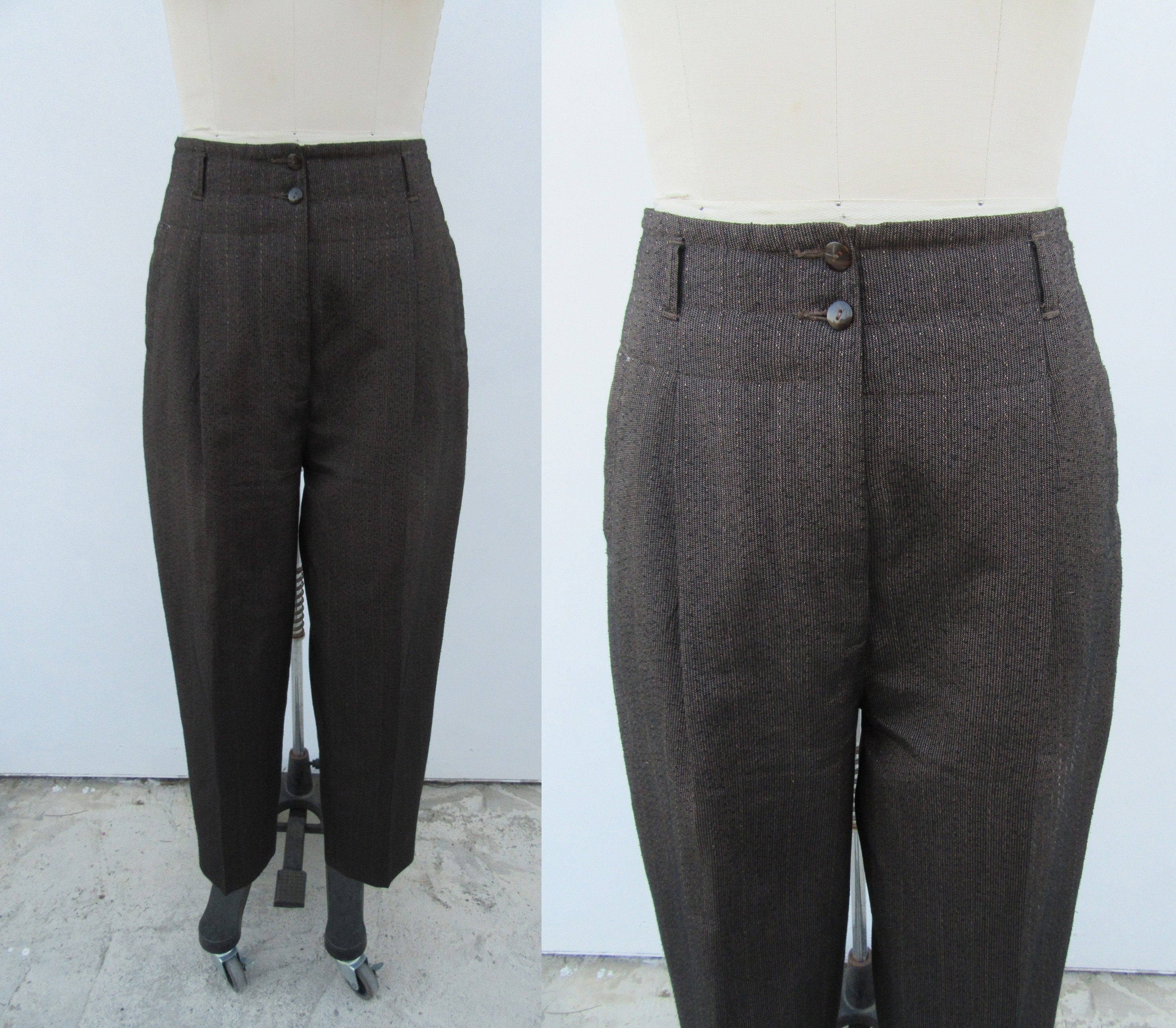 80s 90s Textured Patterned Pleated High Waist Trousers 80s 90s Textured Patterned Pleated High Waist Trousers