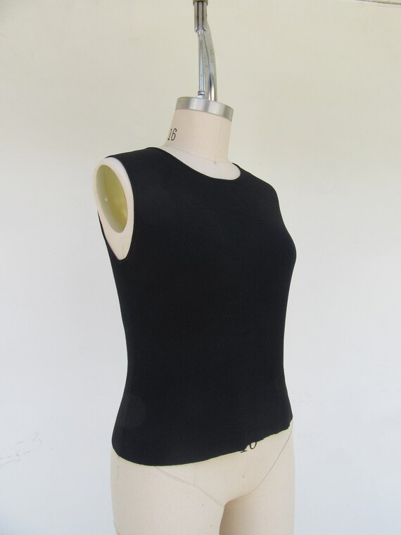 PLUS SIZE 90s Black Ribbed Sleeveless Knit Top | … - image 3