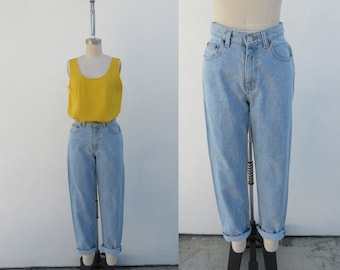 90s High Waist Five Pocket Mom Jeans | High Rise Five Pocket 1990s Barrel Jeans | Tapered Jeans |  Mom Jeans | Denim Pants | 26 x 29