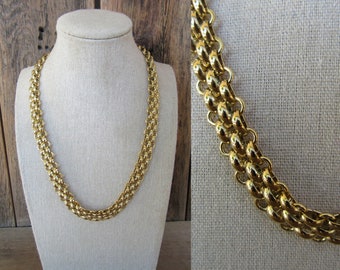 90s Gold Tone Thick Heavy Statement Necklace | Thick Gold Chain Chunky Necklace 19" | Chain Link Necklace | Business Casual Jewelry