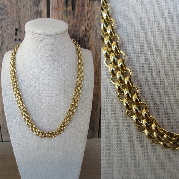 90s Gold Tone Thick Heavy Statement Necklace | Thick Gold Chain Chunky Necklace 19" | Chain Link Necklace | Business Casual Jewelry