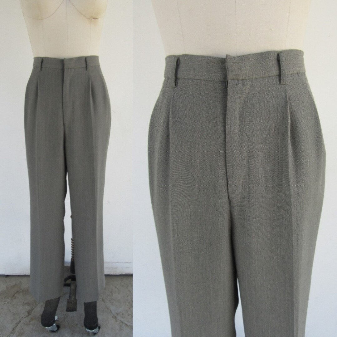 90s Gray High Waist Pleated Trousers | Minimal Business