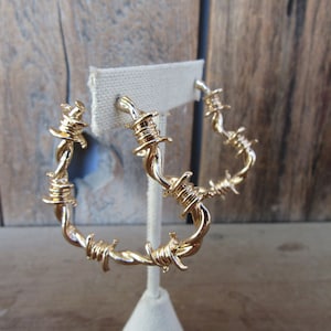 90s Earrings | Large Gold Tone Barbed Wire Heart Hoop Earrings | Heart Hoop Earrings