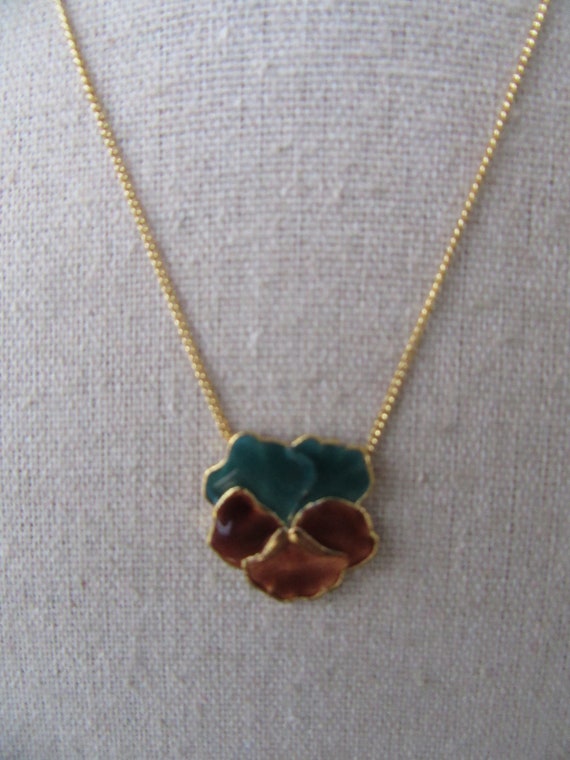 80s Gold Chain 15" Floral Enamel Necklace | Clois… - image 3