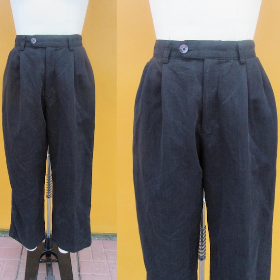 90s Black High Waist Wide Leg Pleated Trousers | Officecore Pants