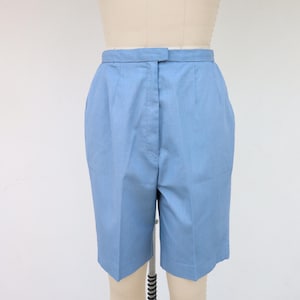60s 70s MOD Lady Van Hussen Vanopress Blue Bermuda Shorts | Longline High Rise Waist Shorts | 28 Waist