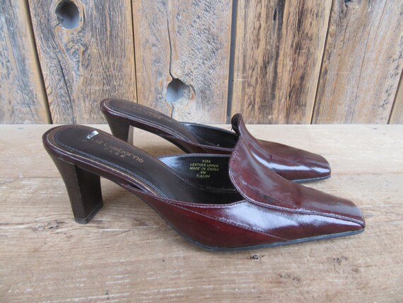 90s Square Heel Mules, Brown Eelskin Leather Mules