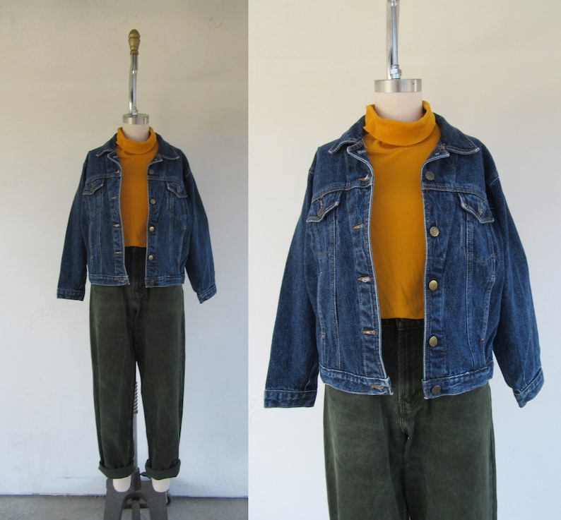 80er 90er Jahre Dunkle Jeansjacke Vintage Jeansjacke Kapsel Garderobe S M Bild 1