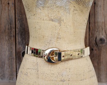 80s Gold Tone Metal Draped Chain Belt | Lariat Tassel Gold  display picture 1