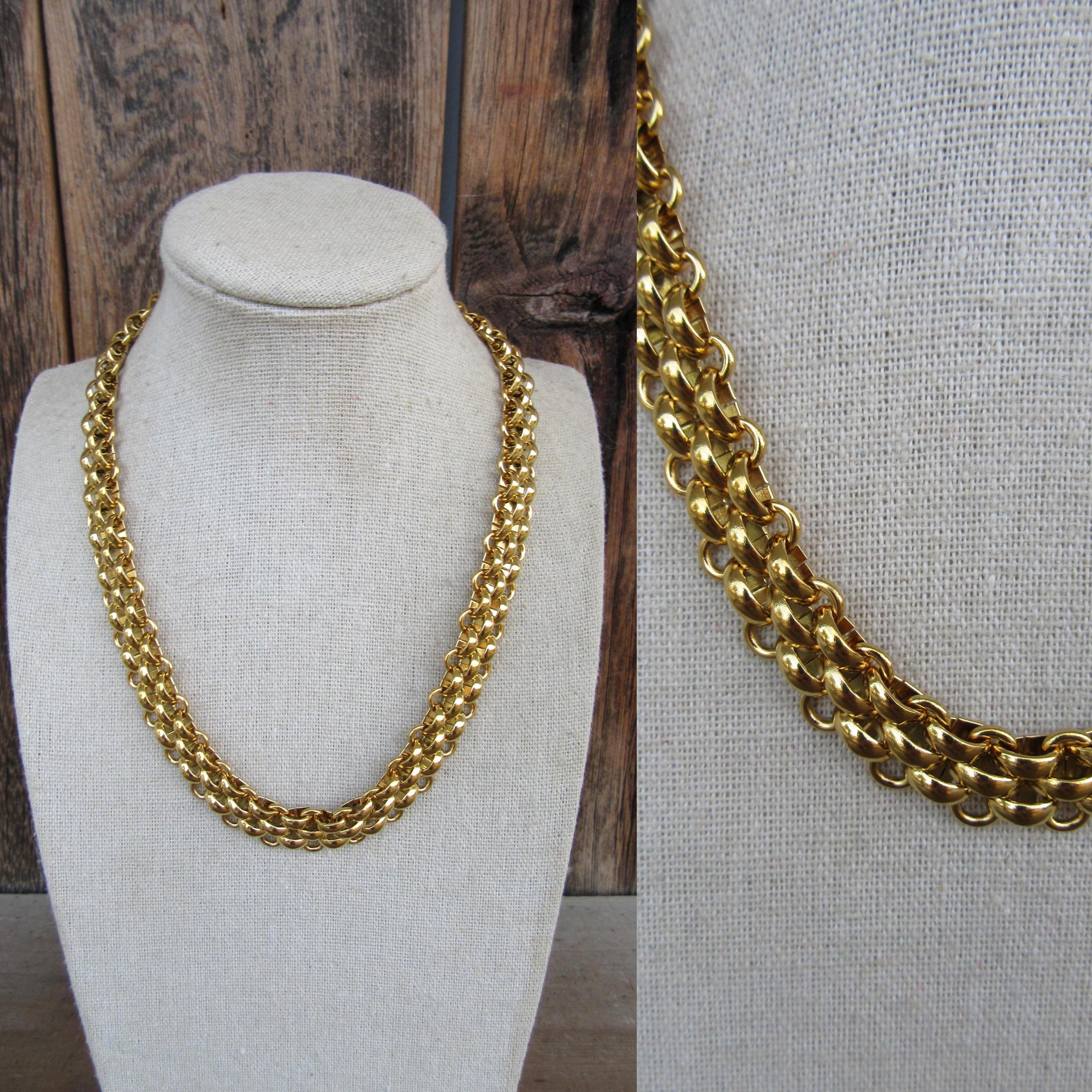 90s Gold Tone Thick Heavy Statement Necklace | Thick Gold Chain