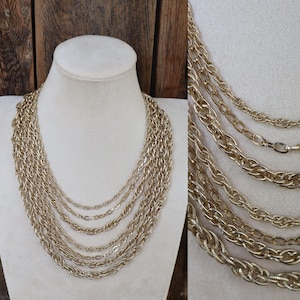 70s Light Gold Multi Layer Chunky Chain Statement Necklace
