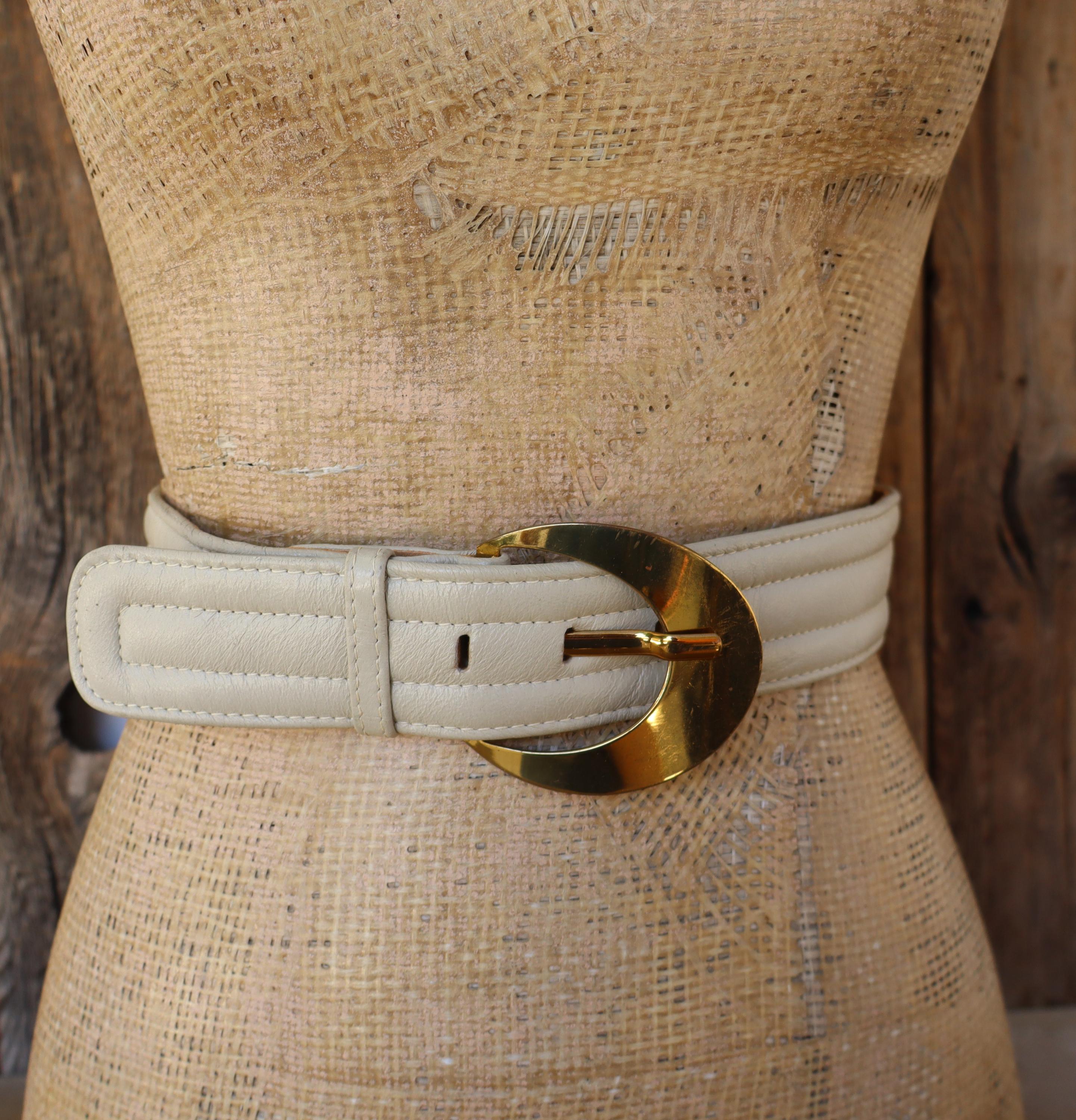80s 90s MORRIS MOSKOWITZ Bone Leather Wide Waist Belt  display picture 2